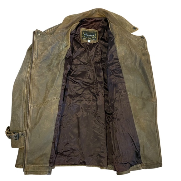 Leather Jacket Beige Brown Vintage Lined Large Belted Soft Motorcycle - Picture 2 of 9